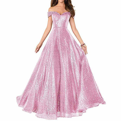 Women Sequin Prom Gowns Off Shoulder Wedding Dress Long Ball Dress