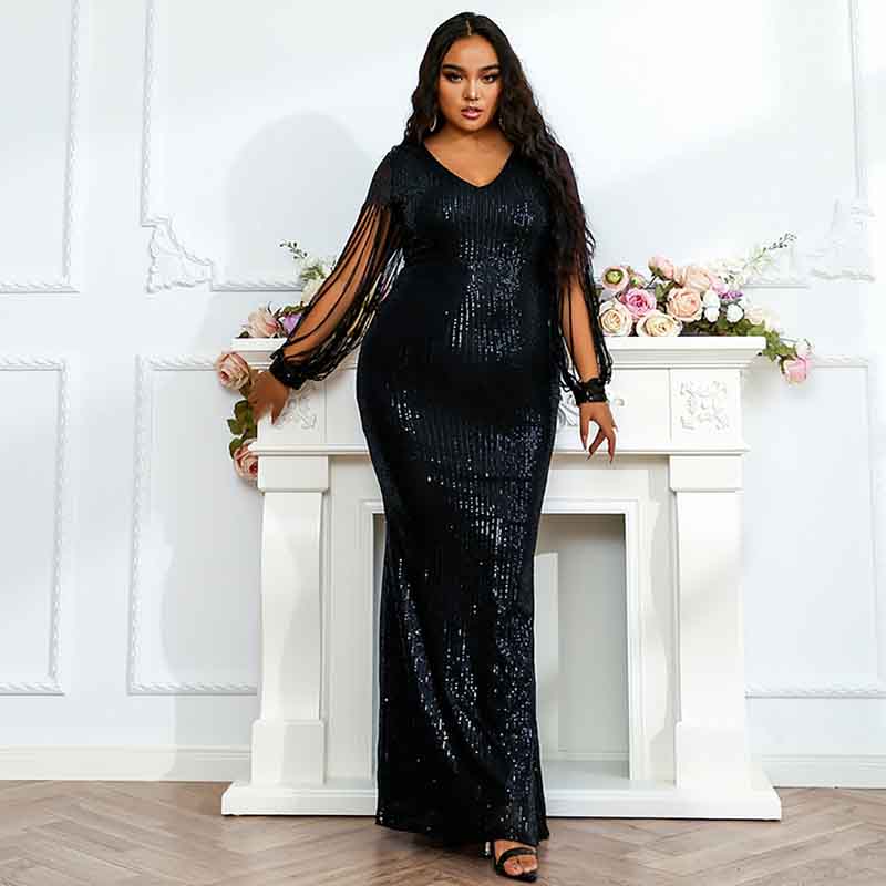 Women Plus Size Shinny Sequin Long Evening Dress Formal Prom Gown – SD ...