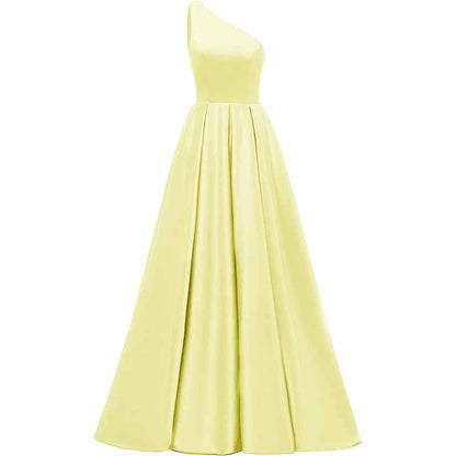 Women's One Shoulder Prom Dress Long Satin Formal Evening Ball Wedding Gowns