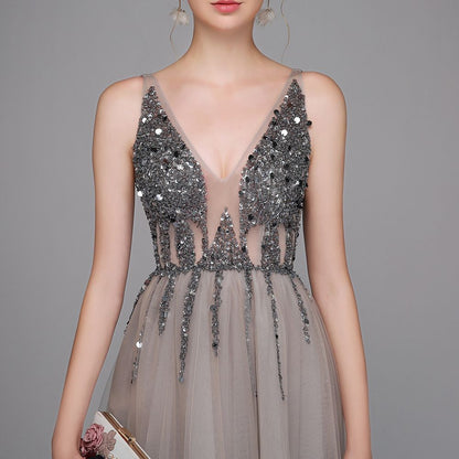 sd-hk Women Long Prom Gowns V Neck Sleeveless Evening Maxi Dress