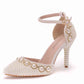 Women Pearl Studded Wedding Heels Medium Heel Bridal Wedding Party Shoes