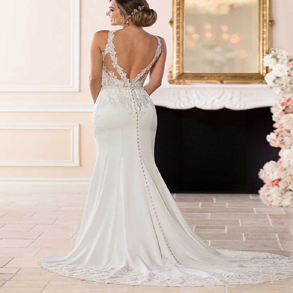 sd-hk White Bridal Dresses Sexy Backless Lace Appliques Mermaid Wedding Dresses