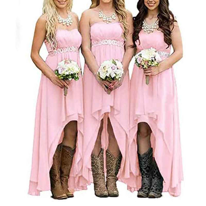 Women's Strapless High Low Bridesmaid Dresses Wedding Party Gowns