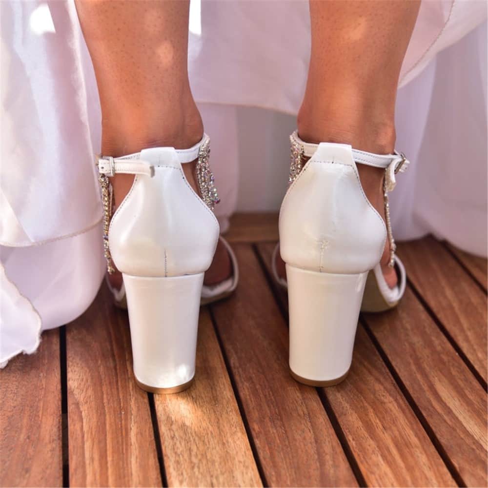 White high-heeled thick heels tassel wedding party shoes