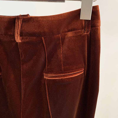 Women Velvet Bronze Green Purple Blazer + Flare Trousers Suit