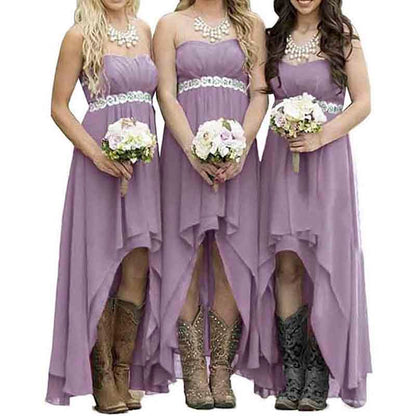 Women's Strapless High Low Bridesmaid Dresses Wedding Party Gowns