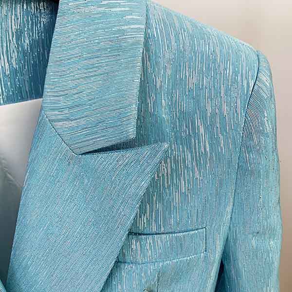 Women's Metal Lion Buttons Blue Fitted Blazer Coat