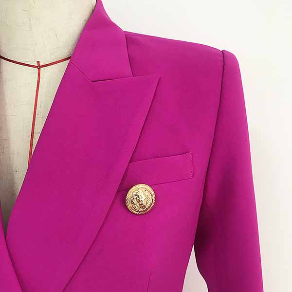 Women's Purple Magenta Luxury Fitted Double Breasted Blazer with Lion Buttons