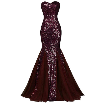 Women's Sleeveless Off Shoulder Sequins Tulle Evening Dress