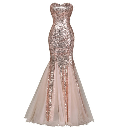 Women's Sleeveless Off Shoulder Sequins Tulle Evening Dress