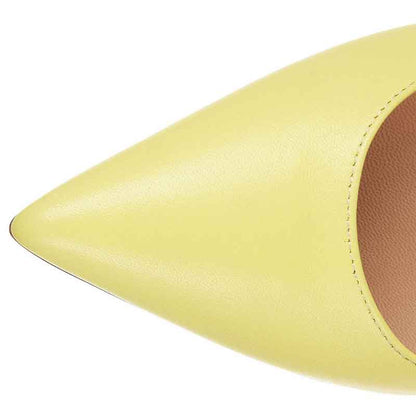Yellow Heels Shoes for Women Closed Toe Leather Pumps
