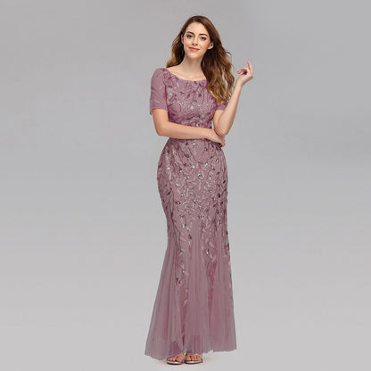 sd-hk Women's Plus Size Embroidery Mermaid Evening Party Maxi Dress