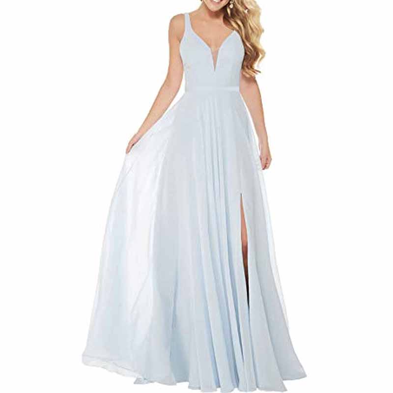 Long Simple Bridesmaid Dresses with Slit for Women Spaghetti Straps Prom Dresses