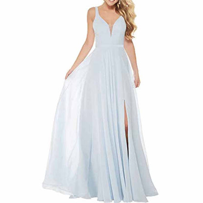 Long Simple Bridesmaid Dresses with Slit for Women Spaghetti Straps Prom Dresses