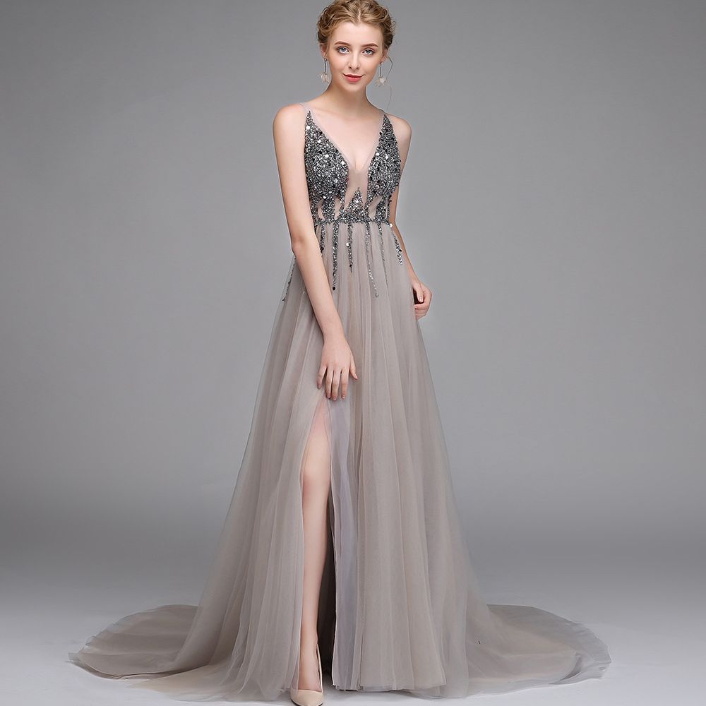 sd-hk Women Long Prom Gowns V Neck Sleeveless Evening Maxi Dress