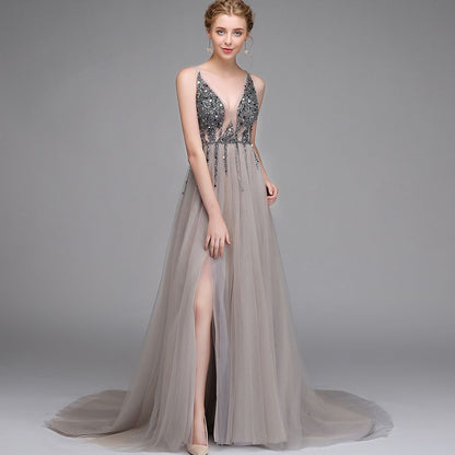 sd-hk Women Long Prom Gowns V Neck Sleeveless Evening Maxi Dress