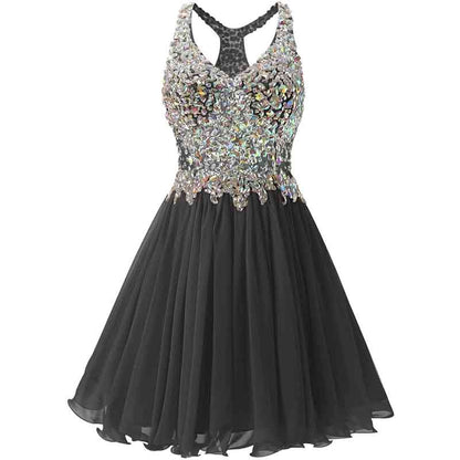 Women's Beaded Chiffon Homecoming Dresses Short Prom Gown Short Cocktail Party Dress