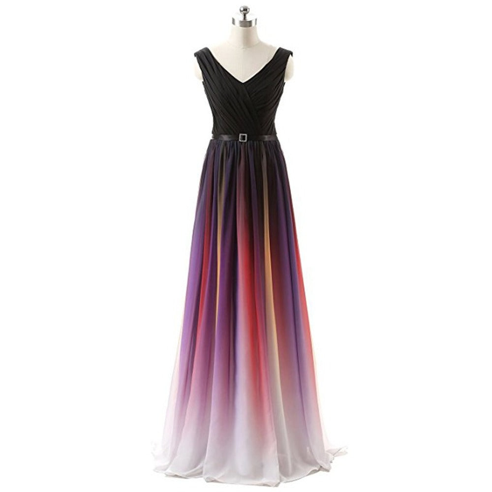sd-hk Women Evening Maxi Dress Ombre Sleeveless Prom Gowns