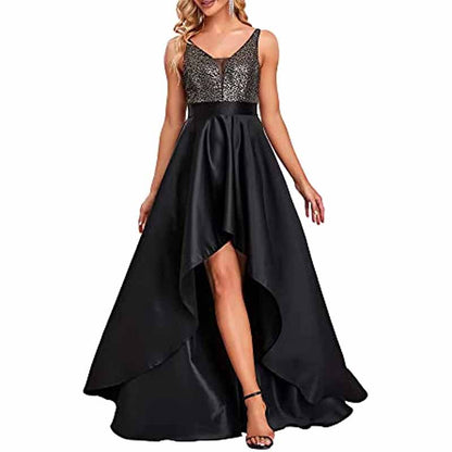 Women's V-Neck A-line High-Low Party Dress Long Evening Dress Bridesmaid Dress
