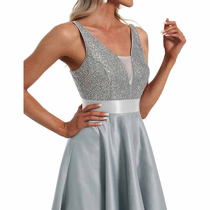 Women's V-Neck A-line High-Low Party Dress Long Evening Dress Bridesmaid Dress