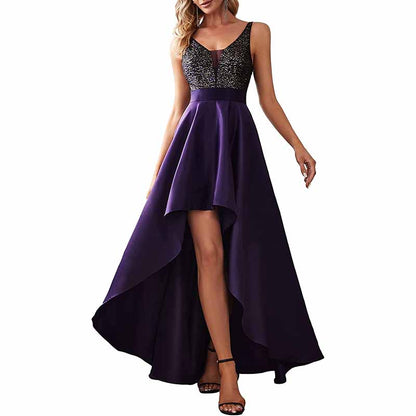Women's V-Neck A-line High-Low Party Dress Long Evening Dress Bridesmaid Dress