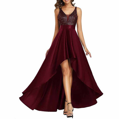 Women's V-Neck A-line High-Low Party Dress Long Evening Dress Bridesmaid Dress