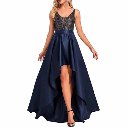 Women's V-Neck A-line High-Low Party Dress Long Evening Dress Bridesmaid Dress