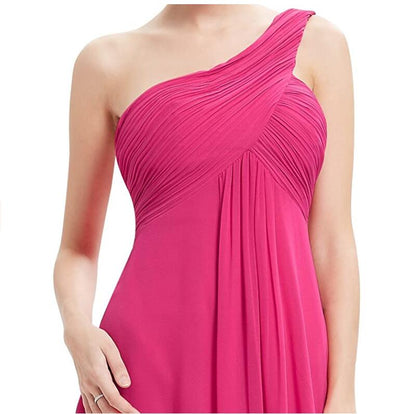Pleat Chiffon One Shoulder Bridesmaid Dresses Long Evening Gown