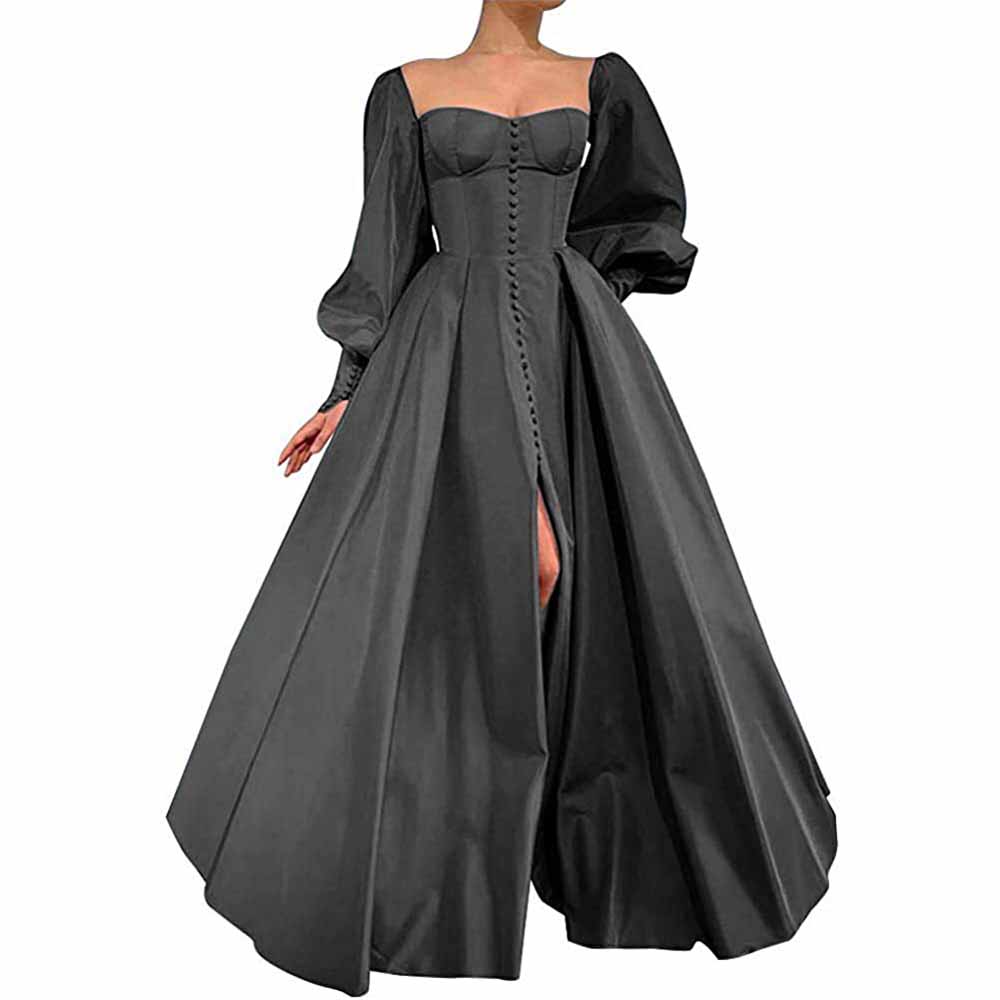 Long Puffy Sleeve Prom Dresses Ball Gown Satin Formal Party Wedding Ev SD Dresscode & Fashiontrends Long Puffy Sleeve Prom Dresses Ball Gown Satin Formal Party Wedding Ev SD Dresscode & Fashiontrends