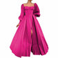 Long Puffy Sleeve Prom Dresses Ball Gown Satin Formal Party Wedding Evening Dress