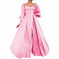 Long Puffy Sleeve Prom Dresses Ball Gown Satin Formal Party Wedding Evening Dress