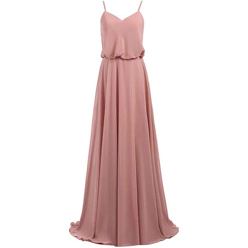 Women's Long Spaghetti Straps Prom Dress Chiffon Bridesmaid Dresses