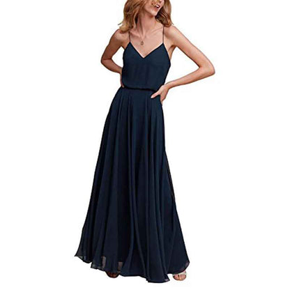 Women's Long Spaghetti Straps Prom Dress Chiffon Bridesmaid Dresses