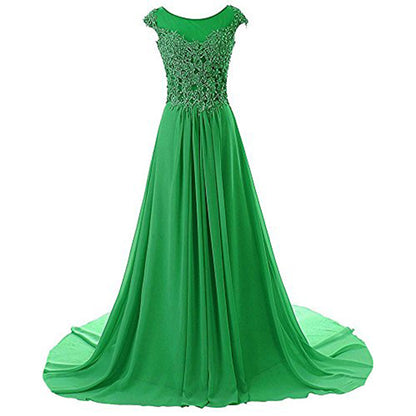 sd-hk Women Lace Bridesmaid Dress Chiffon Prom Dress Cap Sleeve Prom Dresses