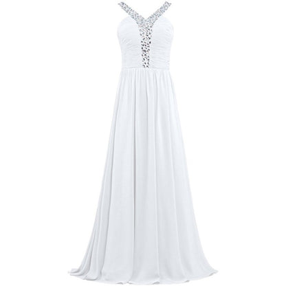 sd-hk Long Chiffon Bridesmaid Dresses Women Formal Evening Dress Sleeveless