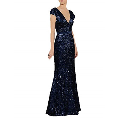 sd-hk Women's Off Shoulder Sequins Evening Dress Long Mermaid Side Slit Formal Dresses
