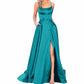 Peacock green satin gowns