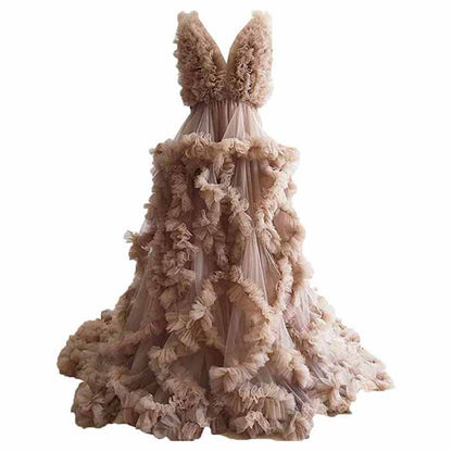 Ladies Gown Sheer Long Robe Puffy Tulle Robe Maxi Pregnancy Dresses