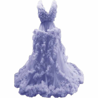 Ladies Gown Sheer Long Robe Puffy Tulle Robe Maxi Pregnancy Dresses