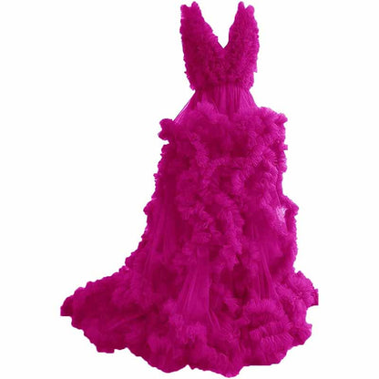 Ladies Gown Sheer Long Robe Puffy Tulle Robe Maxi Pregnancy Dresses