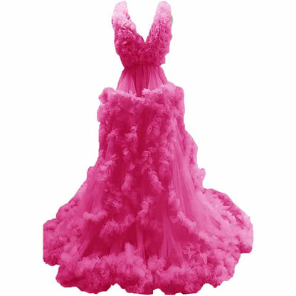 Ladies Gown Sheer Long Robe Puffy Tulle Robe Maxi Pregnancy Dresses