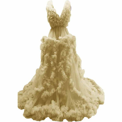 Ladies Gown Sheer Long Robe Puffy Tulle Robe Maxi Pregnancy Dresses