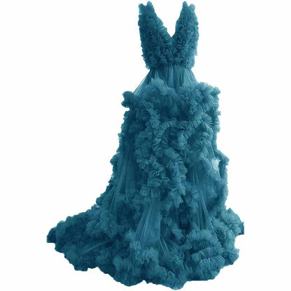 Ladies Gown Sheer Long Robe Puffy Tulle Robe Maxi Pregnancy Dresses