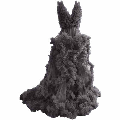 Ladies Gown Sheer Long Robe Puffy Tulle Robe Maxi Pregnancy Dresses