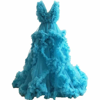 Ladies Gown Sheer Long Robe Puffy Tulle Robe Maxi Pregnancy Dresses