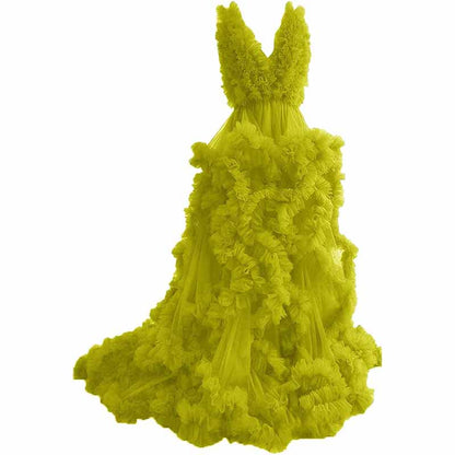 Ladies Gown Sheer Long Robe Puffy Tulle Robe Maxi Pregnancy Dresses