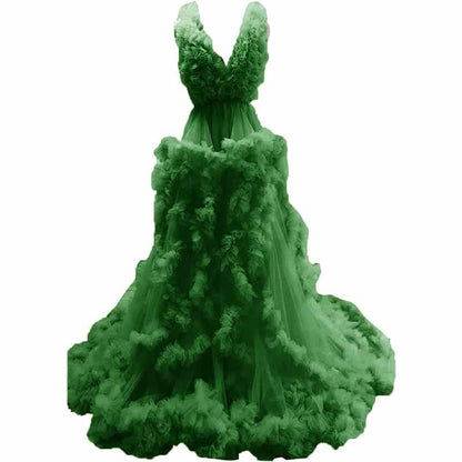 Ladies Gown Sheer Long Robe Puffy Tulle Robe Maxi Pregnancy Dresses