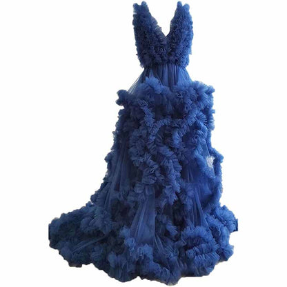 Ladies Gown Sheer Long Robe Puffy Tulle Robe Maxi Pregnancy Dresses