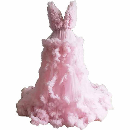 Ladies Gown Sheer Long Robe Puffy Tulle Robe Maxi Pregnancy Dresses