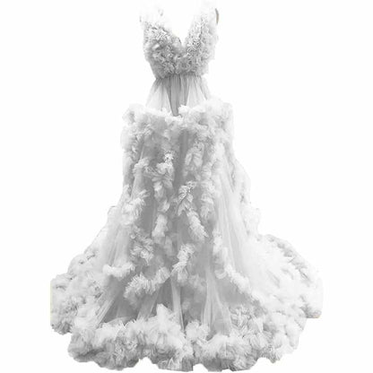 Ladies Gown Sheer Long Robe Puffy Tulle Robe Maxi Pregnancy Dresses